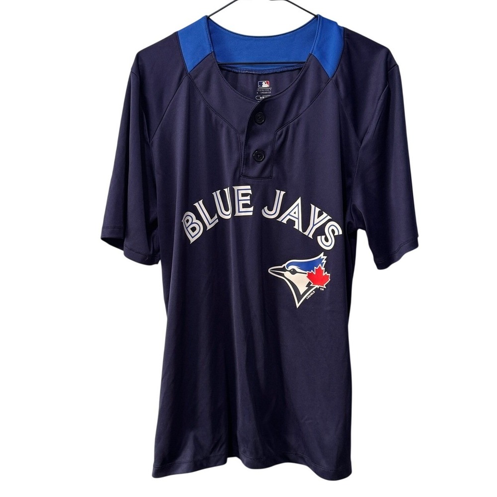 MLB Toronto Blue Jays Henley Jersey Shirt Navy Blue Mad Engine‎ Mens Medium